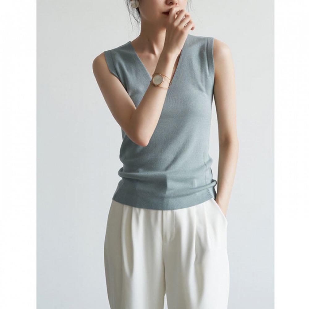 V Neck Tank Top Stripe Knit Halter Crop Tops Women Summer Camis Chest Pad Camisole Fashion Casual Tube Female Sleeveless Cropped Vest