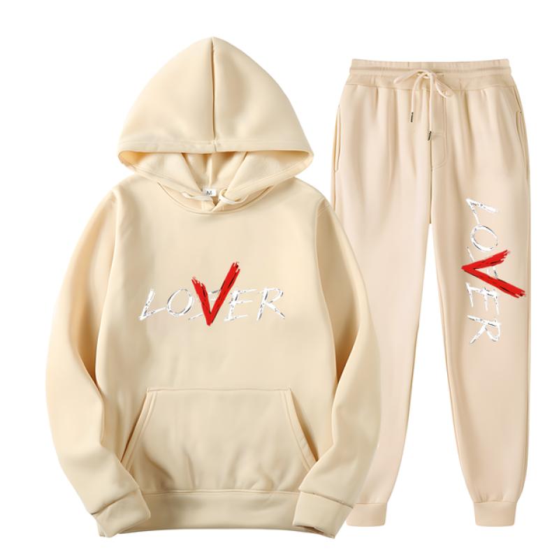 2024 Modedesign LIEBHABER Briefdruck Hoodie Set Männer Frauen Casual Loose Cotton Warm halten Kapuzenoberteil + Casual Jogginghose