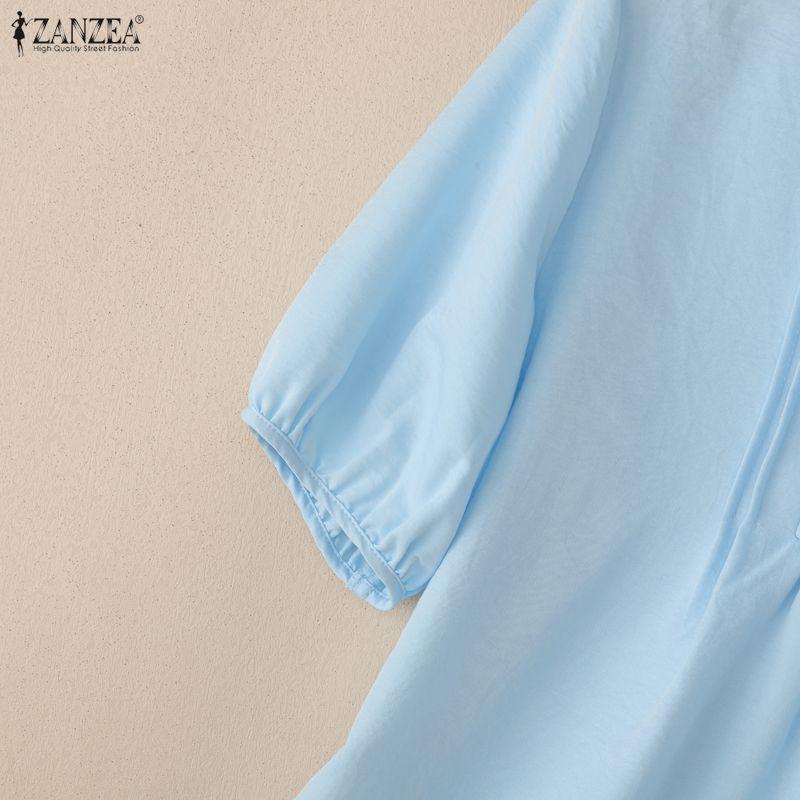 ZANZEA Blusa da donna casual a girocollo, tinta unita, manica corta larga