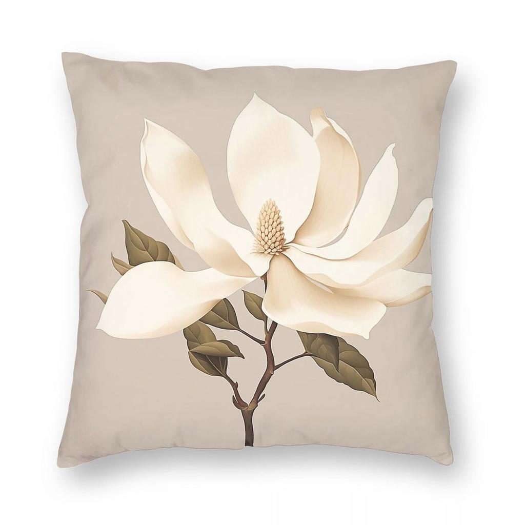 Dainty Magnolia Square Pillowcase Polyester Linen Velvet Pattern Zip Decorative Pillow Case Sofa Cushion Cover x
