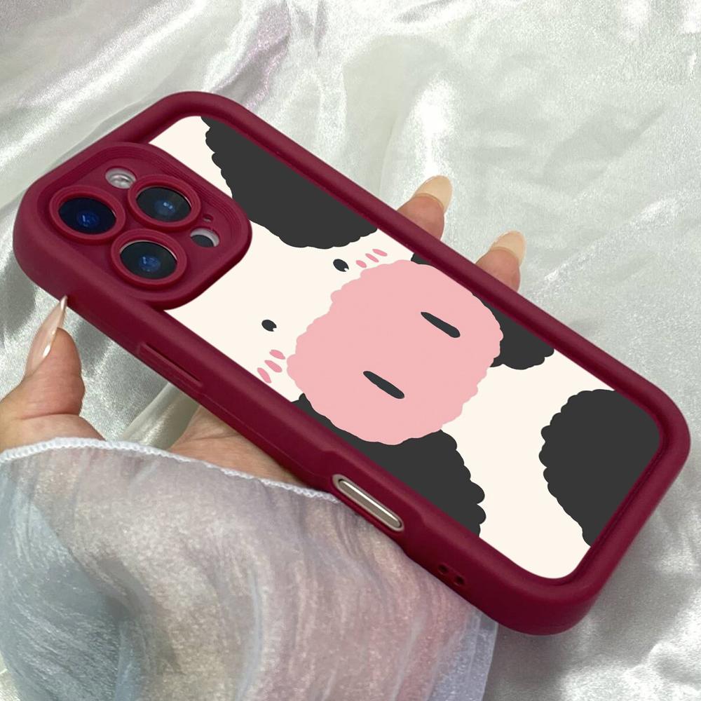 JT301 Kawaii Cow for iPhone 17 16 15 14 13 12 Pro Max Samsung S26 S25 Ultra A17 A16 A07 A56 A06 A05 A13 A14 A15 Xiaomi 15T Redmi 15c Note 14 Soft Case