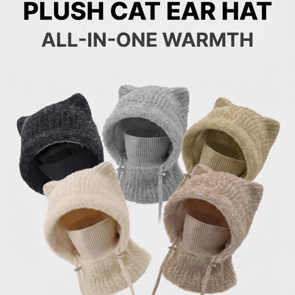 Windproof Hooded Scarf Hat Thickened Mask Neck Warmer Japanese Style Cap Cat Ears Beanie Travel