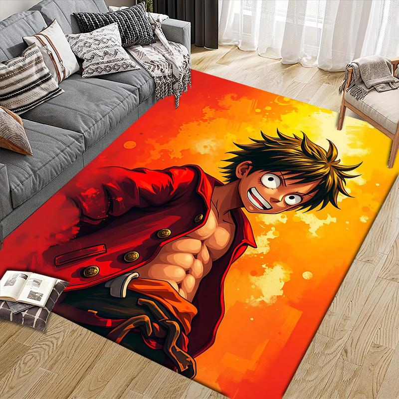 Monkey D Luffy Flannel Pattern Square Carpet,Area Rug,Carpet Rug for Living Room Bedroom Sofa Playroom Decor,Non-slip Floor Mat