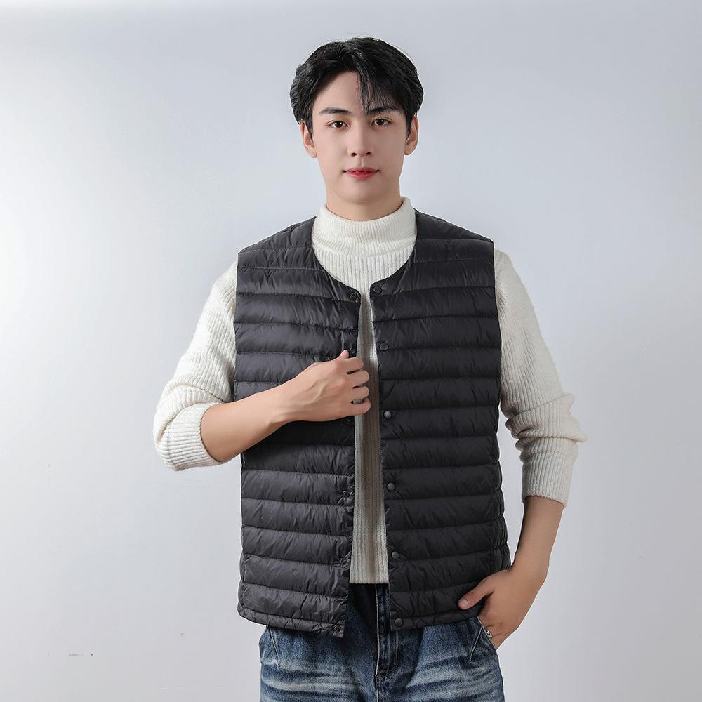 New Men's 90 Velvet Solid Color Men's V-neck Round Neck Vest Down Jacket Vest Oversized Jacket
