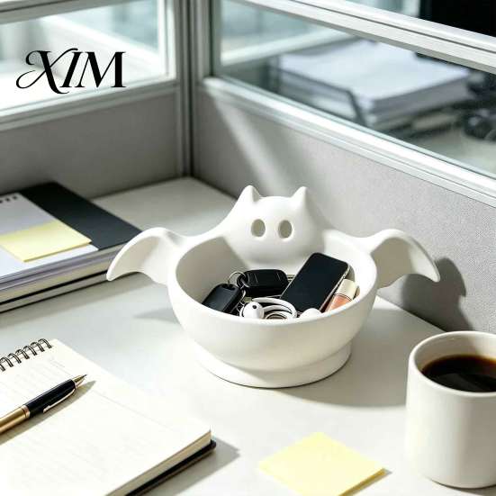 Wide Mouth Snack Storage Halloween Candy Bowl, Bat Shape Ceramic Serving Dish, Cute Decorative Bowl for Snacks Tabletop Decoration Party