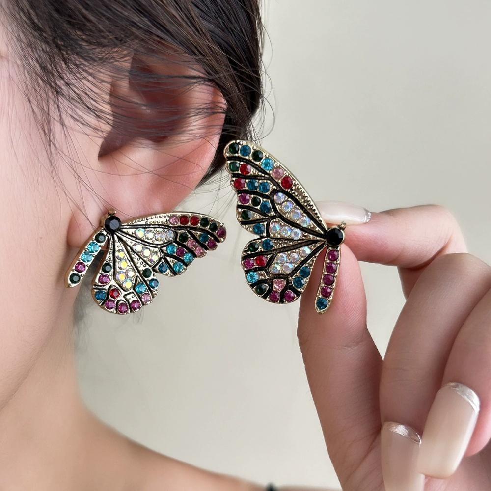 New Colorful Geometric Zircon Butterfly Earring Women’s Trendy Fashion Light Luxury Premium Exquisite Jewelry Gift