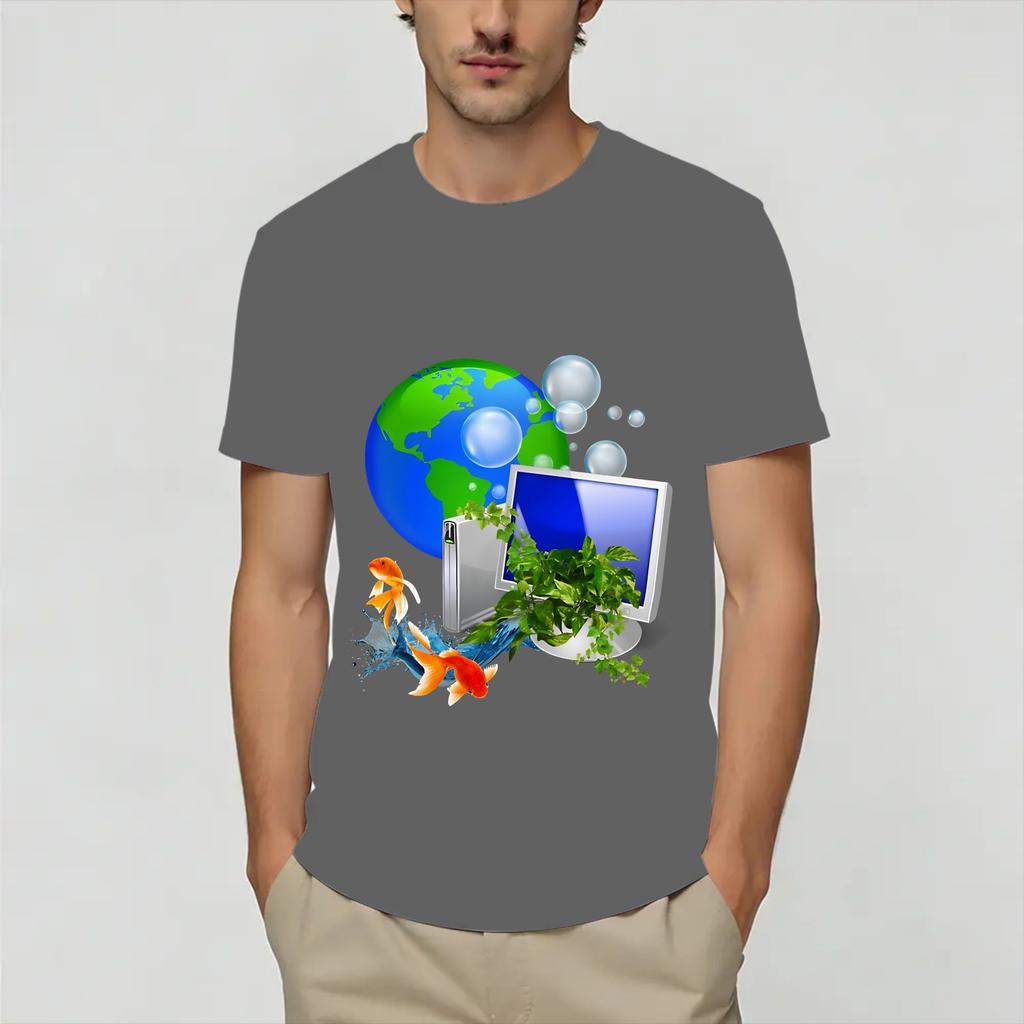 Frutiger Aero World Vaporwave 100 Cotton TShirt For Unisex Summer Vintage T Shirts Crew Neck Leisure Tees Plus Size Printed Tops