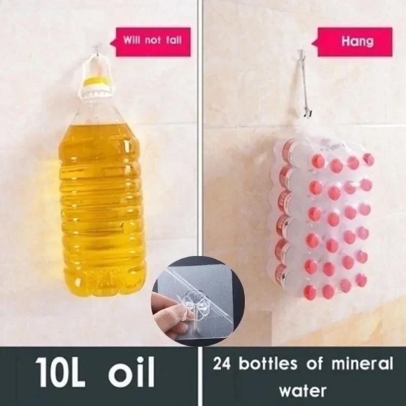10Pcs Bathroom Transparent Wall Hooks Waterproof Oilproof Self Adhesive Hooks Reusable Seamless Hanging Hook Kitchen Hook