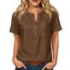 Women Henley Button Neck Short Sleeve Cotton Linen Shirt with Chest Pocket Loose Fit Casual Top for Daily Office Wear