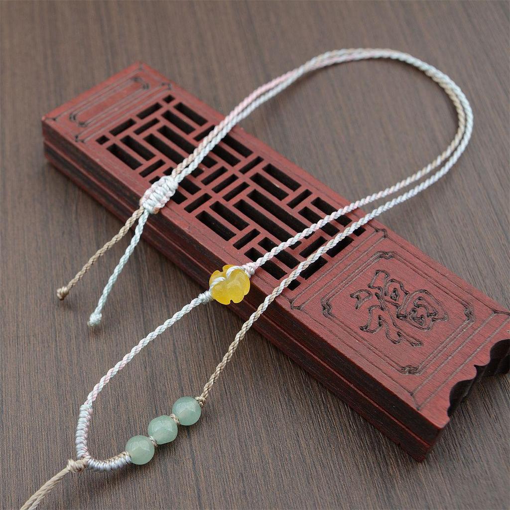 Hand-Woven Adjustable Hetian Jade Pendant Necklace for Women