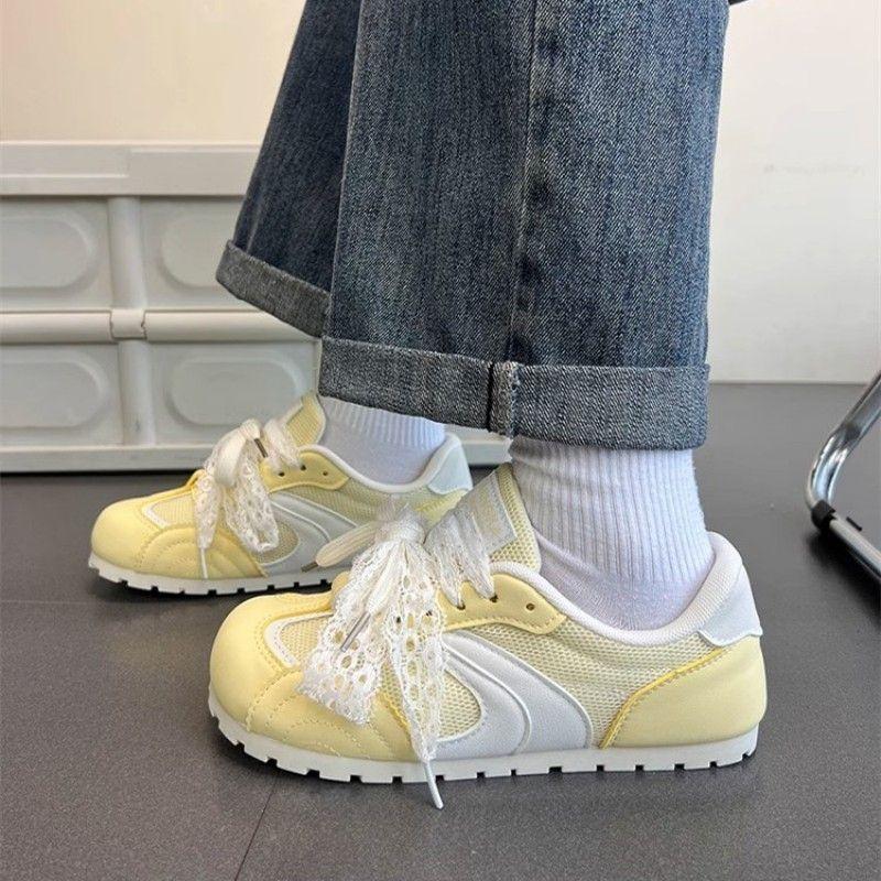 Fashion ballet women's summer new mesh breathable board shoes retro flat casual white shoes