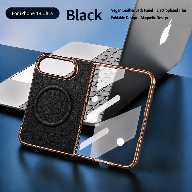 For IPhone Ultra Fold 5G Case Luxury PU Leather Skin Magnetic MagSafe Protective Back Cover Case
