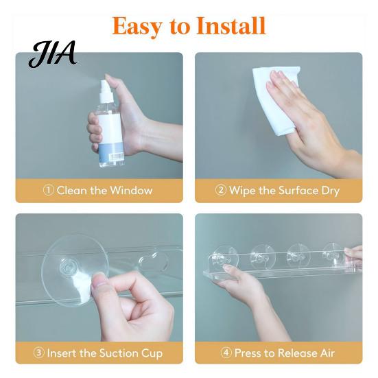 Wall Mounted Storage Rack Window Plant Shelf with Suction Cup And Protective Edge, Clear Acrylic Floating Sturdy Organizer Display Shelf, for