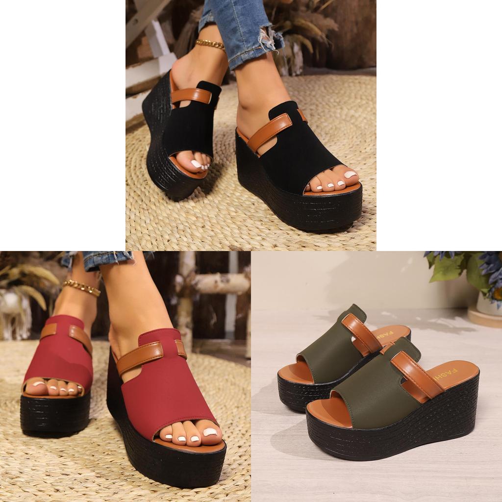 Summer Womens One Word Slides With Thick Pu Upper And Rubber Sole For Casual Wear