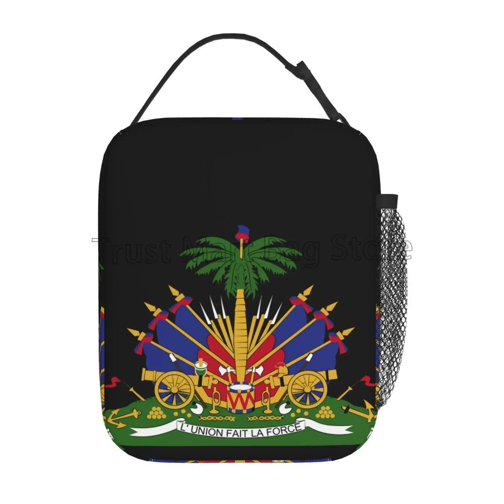 Haiti Flag Print Insulated Lunch Bag Reusable Portable Waterproof Thermal Oxford Lunch Bento Tote for Work School Picnic Travel