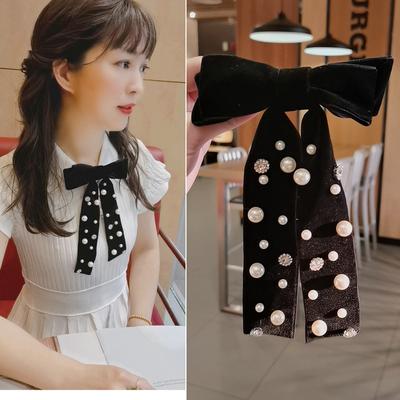 Spilla a farfalla retrò in velluto nero con perle e strass, spille di lusso per gioielli e accessori da donna.