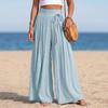 Women's High Waist Wide Leg Pants Linen Blend Casual Loose Fit Pleated Palazzo Trousers with Tie Detail and Elastic Waistband