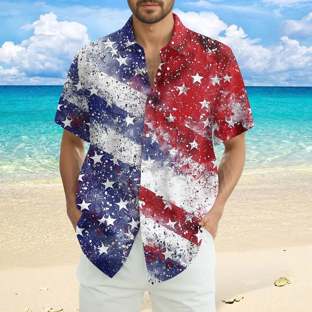 Herre Casual Casual Independence Day Print Kortarmet Skjorte