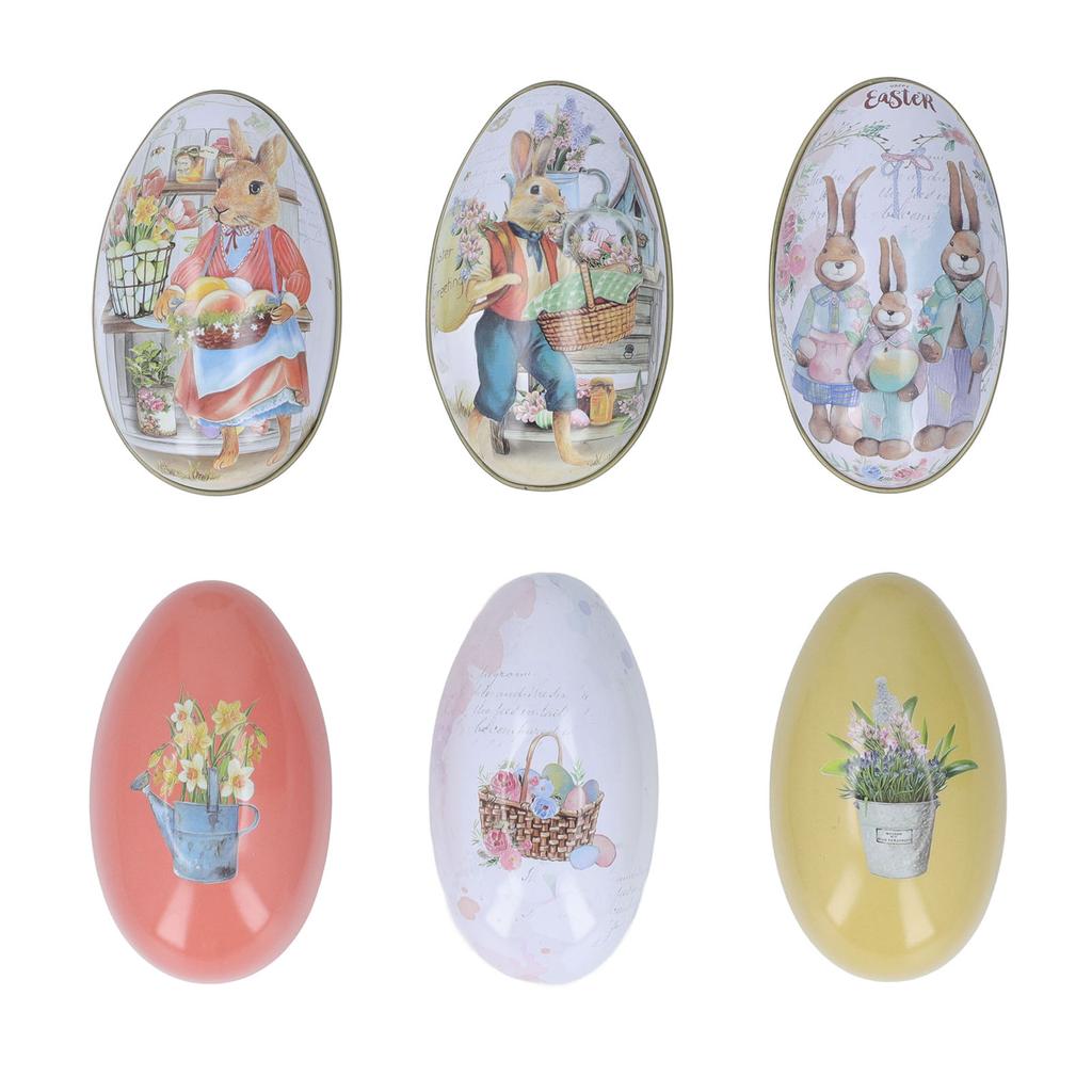 6pcs Iron Easter Egg Shaped Tins Candy Box Jewelry Canister for Easter Holiday Party Supplies Easter Egg Ornament