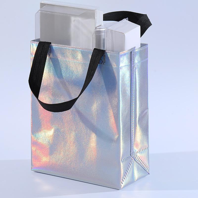Iridescent Holographic Gift Bags With Handles Non-Woven Shopping Bags Portable Rainbow Color Party Favor Bags Christmas