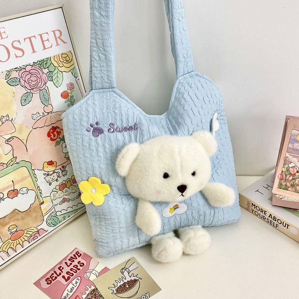 Large Capacity Shoulder Bag Kawaii Underarm Bag Fashion Plush Bear Bag  Girls