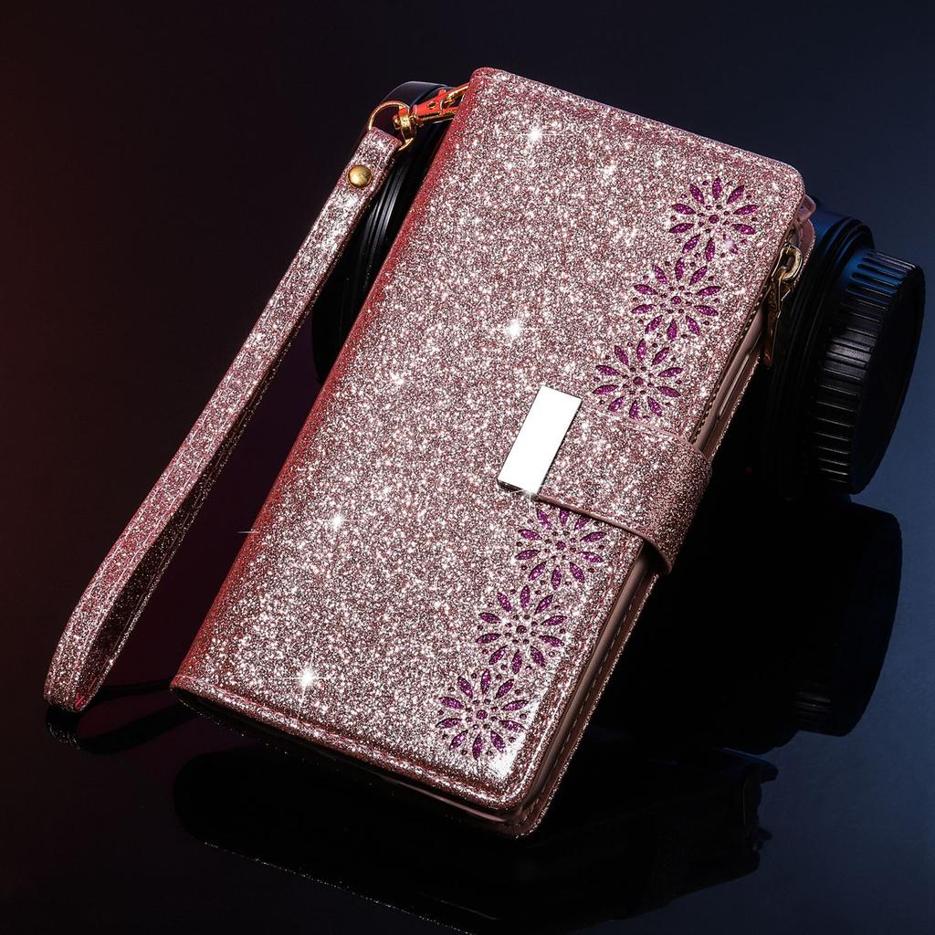 Applicable to Samsung S26 mobile phone leather case A57 star laser engraving multi-card zipper wallet protective case A55 glitter case