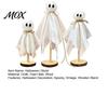 Playful Ghost Table Centerpieces 3 Pcs Halloween Ghosts on Wooden Stand, Vintage Rustic Fabric Sparkling Foam Ball Crafts Figures, Spooky Tabletop
