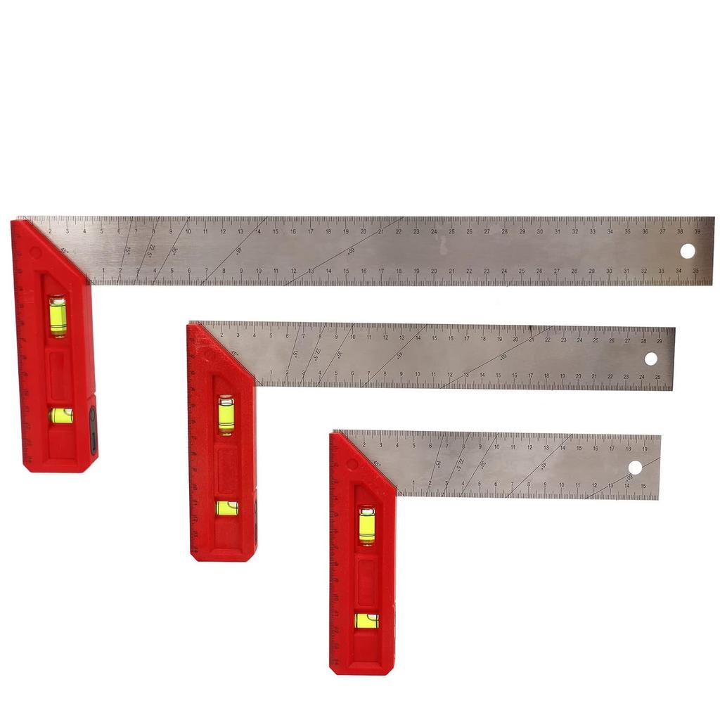 Accurate Woodworking Square, Scale Carpentry Measuring Marking Ruler Stainless Steel with Level Bubble for Marking for Carpenter(7 9in)