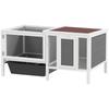 Outdoor Rabbit Hutch with House, Running Area and Tray, Made of Wood, Metal and PET, 105x57.5x51.5 cm, Grey