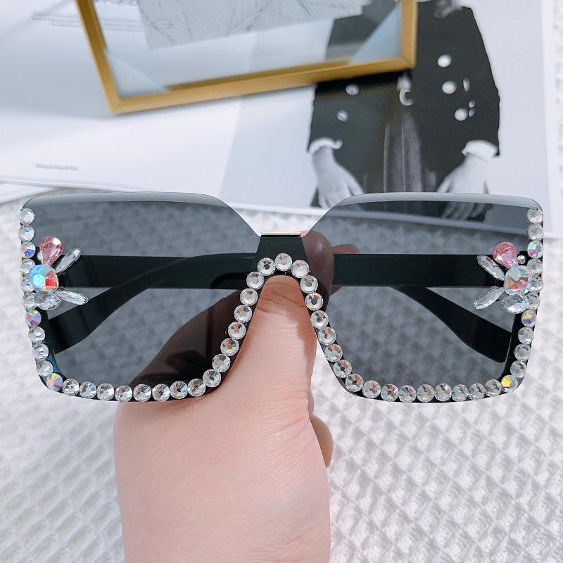 Integrated Sunglasses, Personalized Rimless Glasses, Large Frame One-Piece Diamond-Encrusted Sunglasses For Women