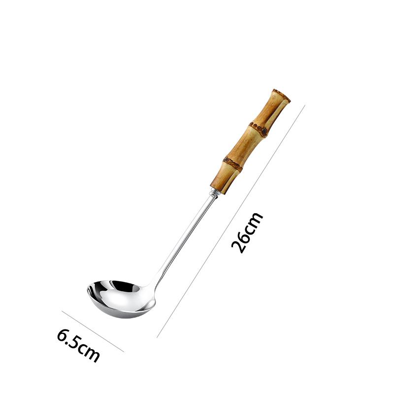 

Дуршлаг из нержавеющей стали 304, металлическая ложка, ложка для лапши, дуршлаг, практичный инструмент для пасты, совок для супа, бамбуковая ручка, кухонные принадлежности