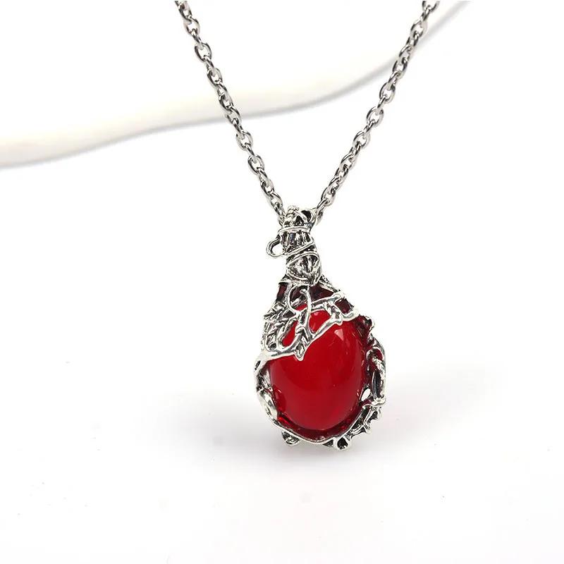 Moonstone Pendant Necklace Crystal Gems Alloy Rattan Vintage Noble Women Necklaces for Lady Girls Waterdrop Stone Necklace Gift