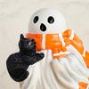 Halloween Ghost Figurine White Ghost Holding Pumpkin Cat Spooky Resin Ornament Engraved Halloween Decoration