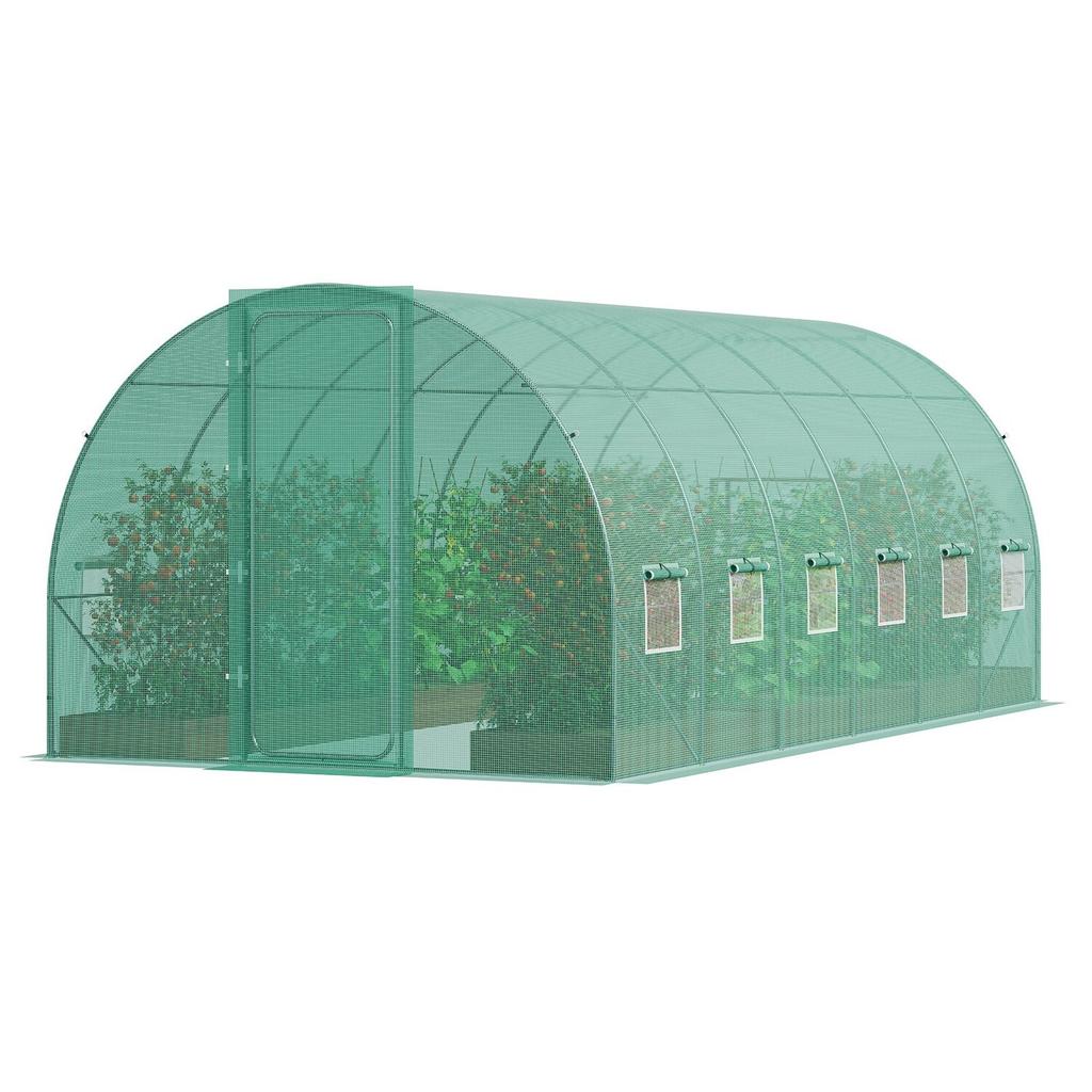 Walk-in Tunnel Greenhouse 19.36x9.68x7.4ft Galvanized Frame PE Cover Green