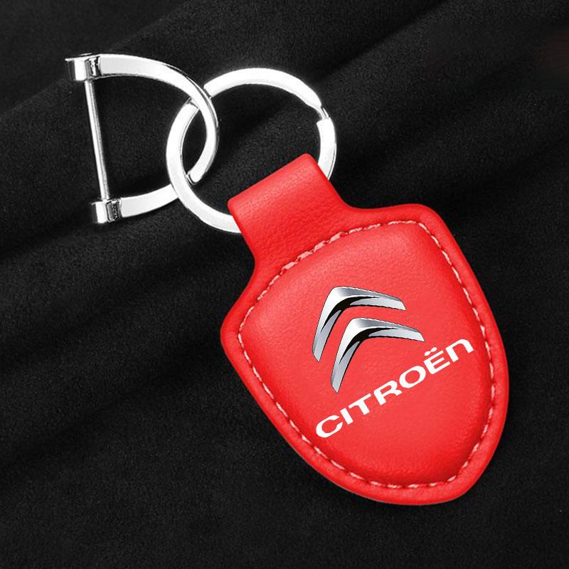 Držák na klíče od auta Štít Kožený kroužek na klíče Řetízek Přívěsek Dárky Pro Citroen C1 C2 C4 C5 C3 C4L C8 Berlingo Xsara Picasso Auto