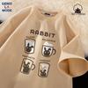 GENIOLAMODE Men's Loose-Fit Cotton T-Shirt with Teacup Rabbit Print
