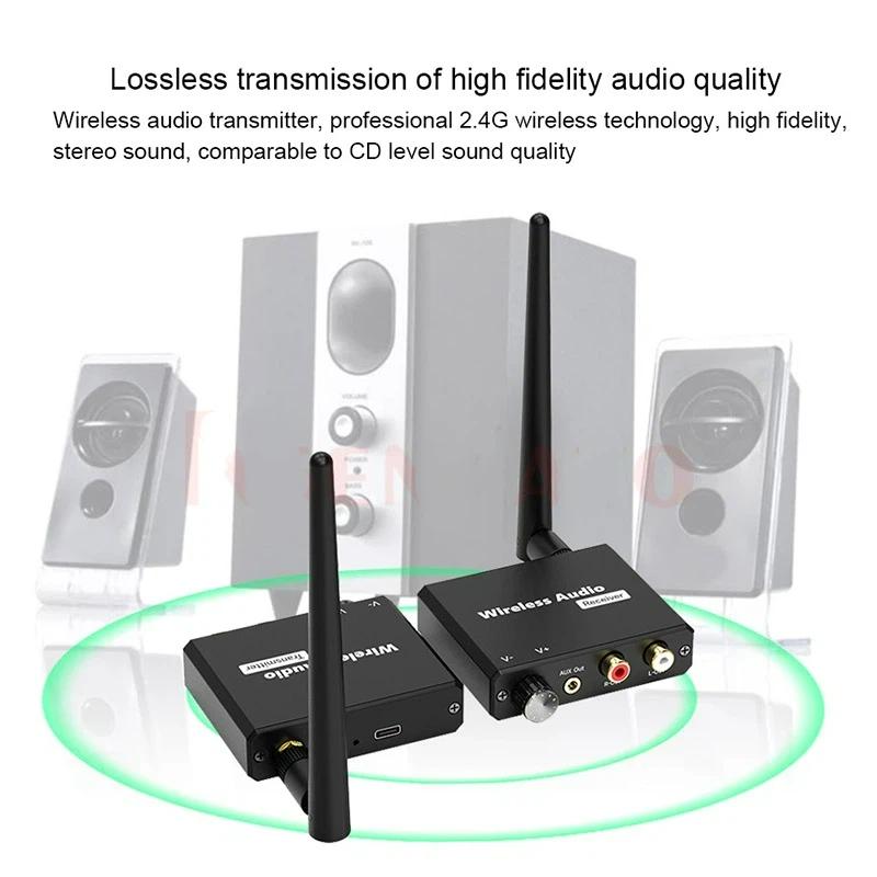 2.4G Digital Wireless Music Adapter, 50M Audio Transmitter and Receiver Kit with 3.5mm R/L AUX for TV Box, DVD, PC