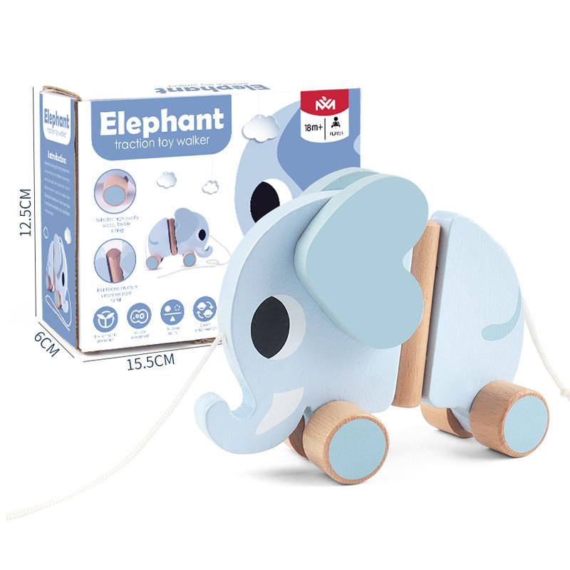 

Wooden Kids Pull Rope Elephant Cart Toy For Toddler Learning Entertainment And