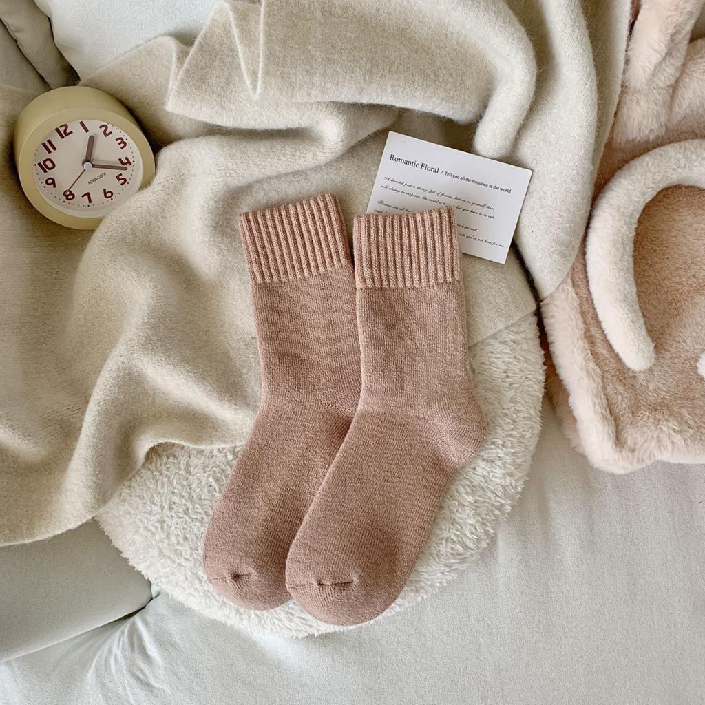 Women's Winter Brushed Socks, Medium Tube Socks, Plush and Thick Warm Towel Bottom Socks, Solid Color, Thick and Versatile Terry Socks