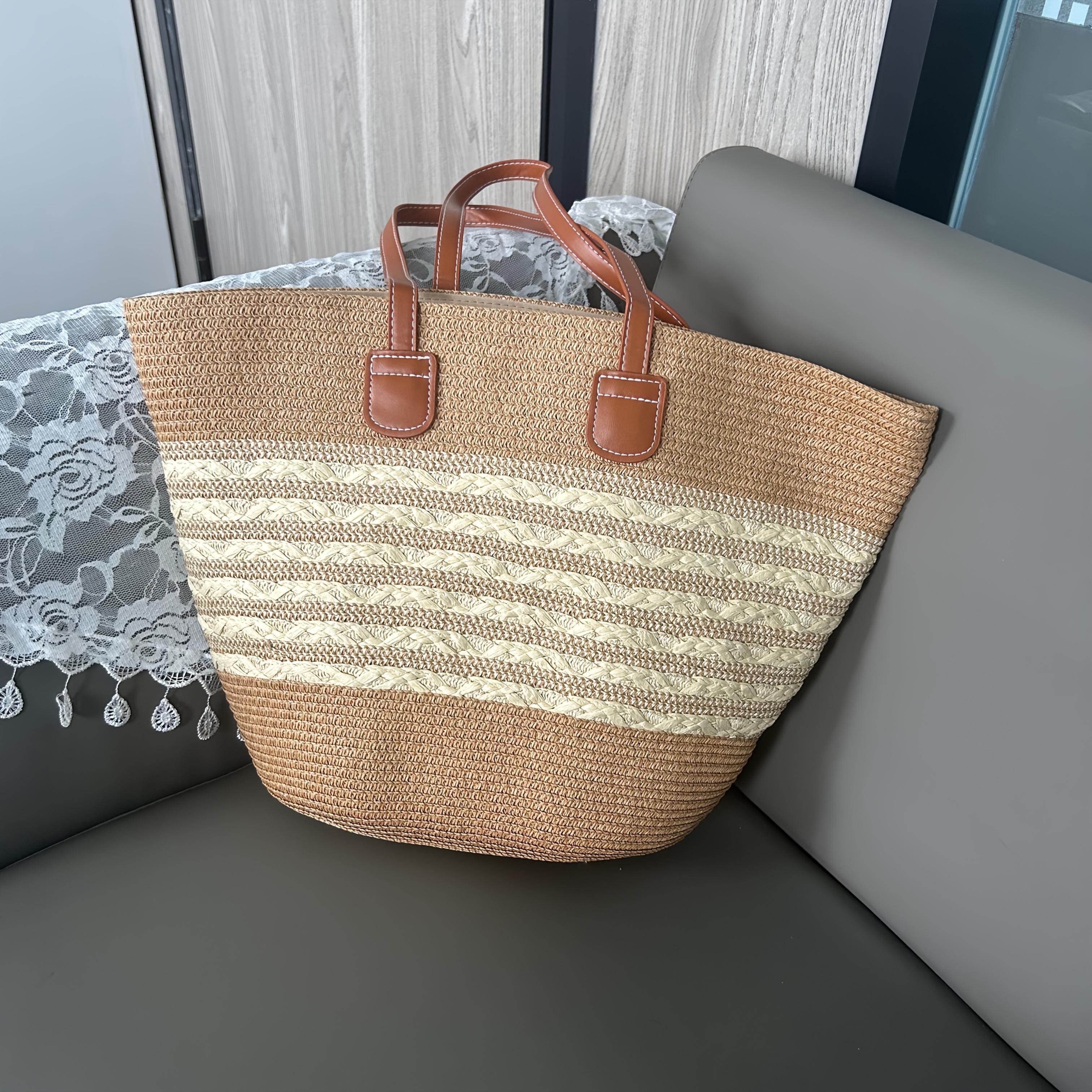 

Женская сумка-тоут ручной работы с ручками, большой вместимости, пляжная дорожная сумка, для работы, отпуска, шопинга, отпуска, стильная плечевая сумка-тоут светло-коричневого