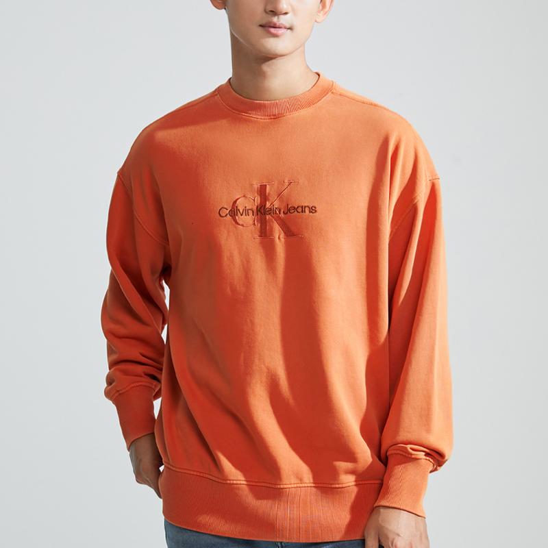 Calvin Klein Logo Embroidered Crew Neck Long Sleeve Sweatshirt Men Sweatshirt Crimson J324475-SEC
