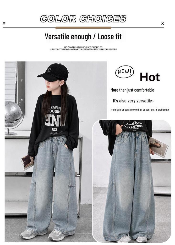 Herbst 2026 Mädchen Weite Golfhose - Gerade, Vielseitige Jeans für Kinder