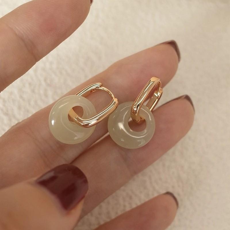 

Элегантные серьги в китайском стиле с имитацией нефрита Хэтянь в виде пряжки мира для женщин - Пара круглых серег