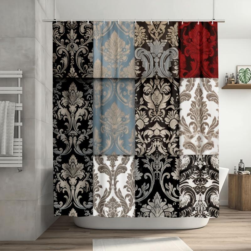 Elegant Damask Fabric Shower Curtain - Durable Polyester, Machine Washable,  Hooks Included for Bathroom & Bathtub Decor