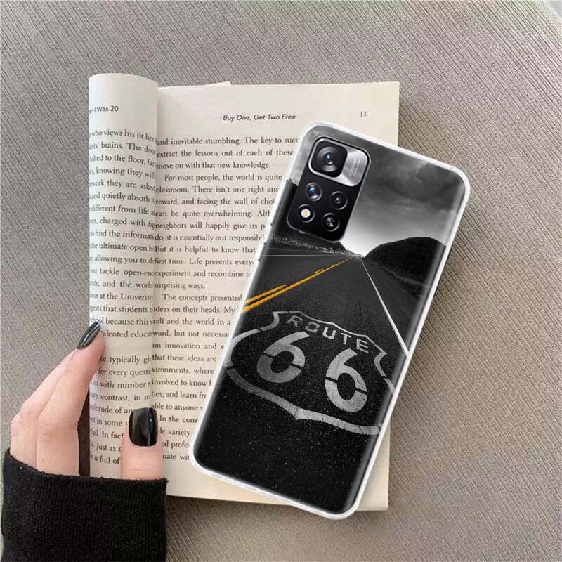 

America Route 66 Phone Case For Redmi Note 13 12 Pro Plus 14 15 Pro 5G 11 11T 11E 11S 10 Pro 10S 9 9S Cover Cell Clear TPU Capa Redmi Note 14 Pro 5G