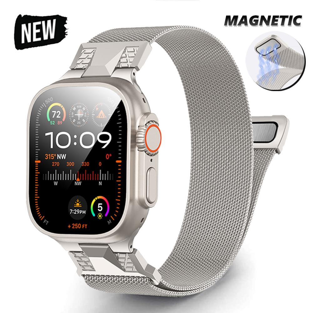 Milanese magnetic stainless steel loop for Apple Watch Ultra 2 49mm band for iWatch Series 10 9 8 7 6 5 4 se 46mm 45 44 bracelet