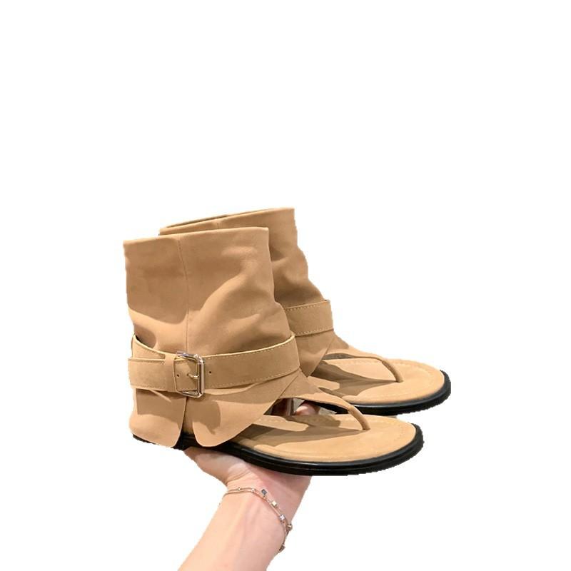 Cowhide version~ Grape mother toe short leather cool boots women wear Roman fashionable babes round head flat sandals