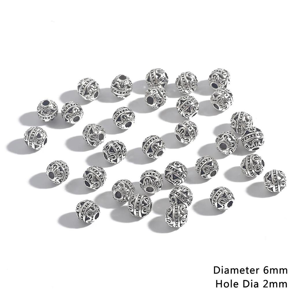 6 mm 20 stk hule antikk sølv vintage metallperler for DIY smykker