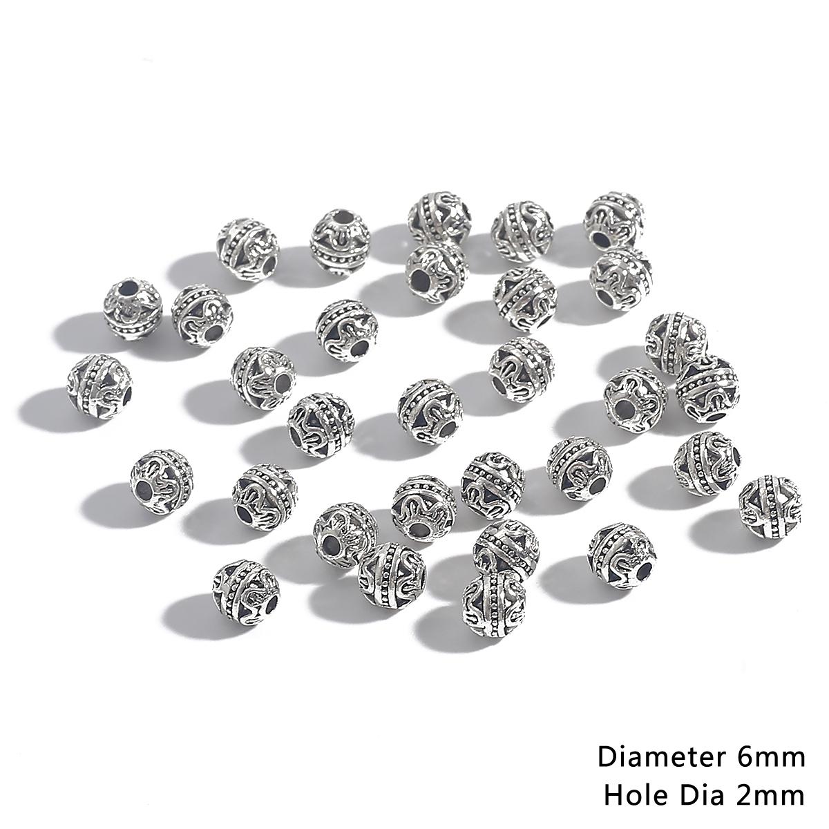 

6 мм 20 шт. полые античные серебряные винтажные металлические бусины для изготовления ювелирных изделий своими руками