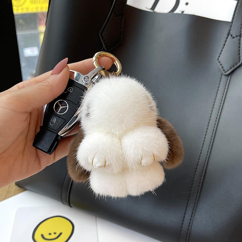 Cute Long Ear Bunny Keychain Real Mink Fur Rabbit Doll Pendant Toys Keyring Women Bag Charm Ornament Pompom Plush Jewelry Gifts